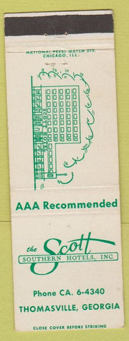 Matchbook Cover - Scott Southern Hotels Thomasville GA