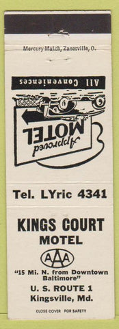 Matchbook Cover - Kings Court Motel Kingsville MD white