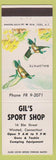 Matchbook Cover - Gil's Sport Shop Winsted CT Baldpate