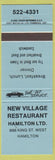 Matchbook Cover - New Village Restaurant Hamilton ON