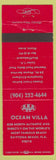Matchbook Cover - Ocean Villa Daytona Beach FL