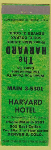 Matchbook Cover - Harvard Motel Denver Colorado Colfax green WEAR