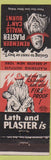 Matchbook Cover - Lath and Plaster Fire Prevention Plastering Institute NYC