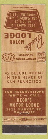 Matchbook Cover - Beck's Motor Lodge San Francisco CA