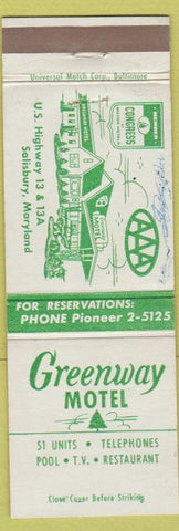 Matchbook Cover - Greenway Motel Salisbury MD