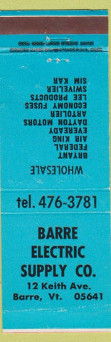 Matchbook Cover - Barre Electric Supply VT WEAR