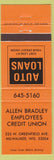 Matchbook Cover - Allen Bradley Credit Union Milwaukee WI