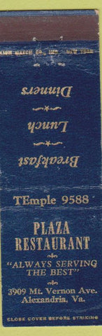 Matchbook Cover - Plaza Restaurant Alexandria VA