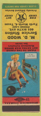 Matchbook Cover - MD Wood Texaco oil gas Fort Worth TX pinup bowling