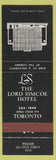Matchbook Cover - Lord Simcoe Hotel Toronto ON