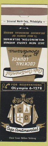Matchbook Cover - Cafe Continental Wilmington DE