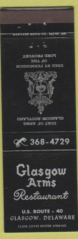 Matchbook Cover - Glasgow Arms Restaurant Glasgow DE