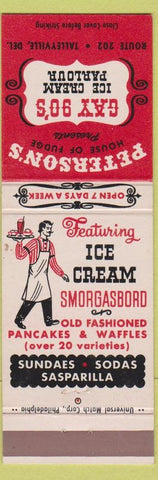Matchbook Cover - Peterson's House of Fudge Ice Cream Gay 90's Tallevyville DE