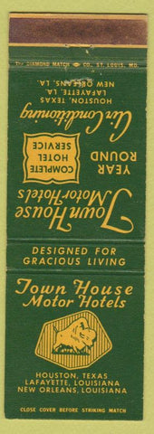 Matchbook Cover - Town House Motor Hotels Houston TX New Orleans Lafayette LA