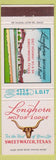 Matchbook Cover - Longhorn Motor Lodge Sweetwater TX