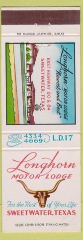 Matchbook Cover - Longhorn Motor Lodge Sweetwater TX