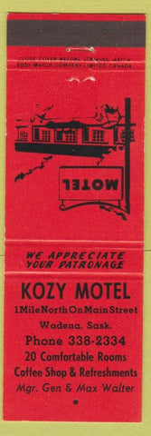 Matchbook Cover - Kozy Motel  Wadena SK red