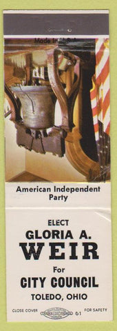 Matchbook Cover - Gloria Weir City Council Election Toledo OH Liberty Bell