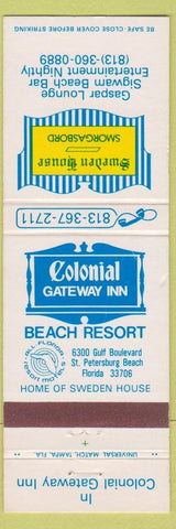 Matchbook Cover - Colonial Gateway Inn Beach Resort St Petersburg Beach FL