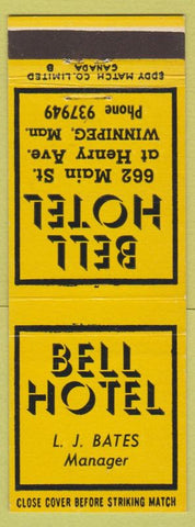 Matchbook Cover - Bell Hotel Winnipeg MB