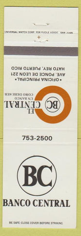 Matchbook Cover - Banco Central Hato Rey Puerto Rico