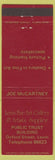 Matchbook Cover - Joe McCartney Fine Art Oxford Street Levin New Zealand