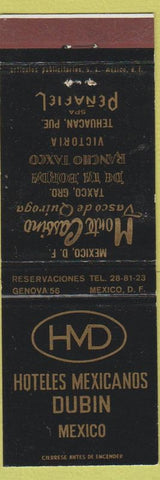 Matchbook Cover - Hoteles Mexicanos Dubin Mexico Genova
