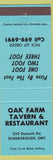 Matchbook Cover - Oak Farm Tavern Restaurant Scarborough ON