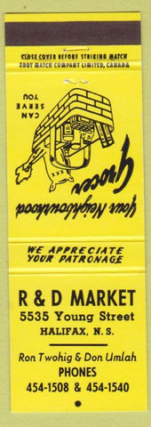 Matchbook Cover - R and D Market Halifax NS yellow