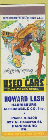 Matchbook Cover - Howard Lash Used Cars Harrisburg PA Hillbilly