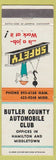 Matchbook Cover - Butler County Auto Club Middletown Hamilton OH