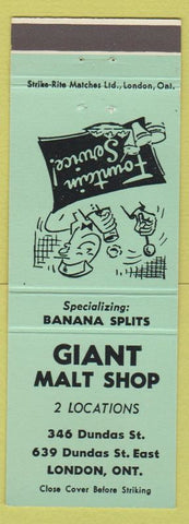 Matchbook Cover - Giant Malt Shop London ON green