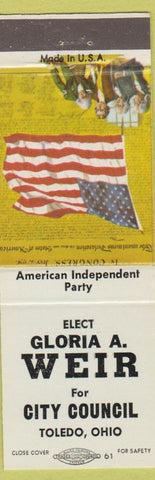 Matchbook Cover - Gloria Weir City Council election Toledo OH