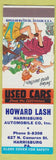 Matchbook Cover - Howard Lash Used Cars Harrisburg PA Hillbilly Swing Partner