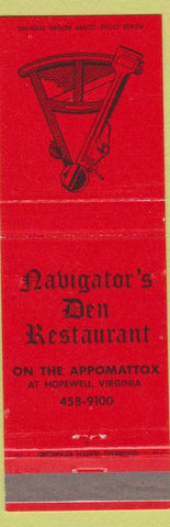 Matchbook Cover - Navigator's Den Restaurant Hopewell VA