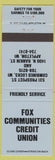 Matchbook Cover - Fox Communities Credit Union Combined Locks WI Appleton #4