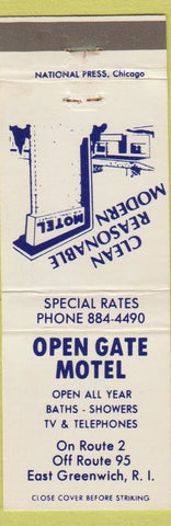 Matchbook Cover - Open Gate Motel East Greenwich RI