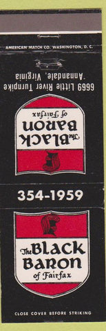 Matchbook Cover - Black Baron of Fairfax Annandale VA