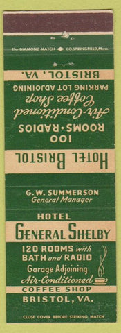 Matchbook Cover - Hotel Brisol General Shelby Bristol VA
