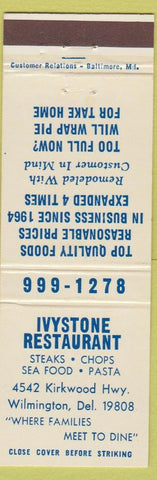 Matchbook Cover - Ivystone Restaurant Wilmington DE