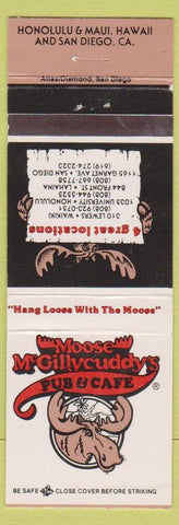 Matchbook Cover - Moose McGillcuddy's Pub Cafe San Diego CA Honolulu Hawaii
