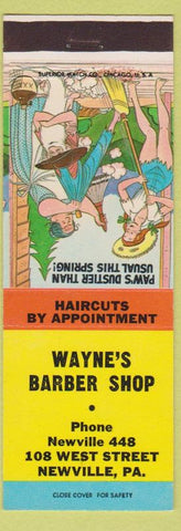 Matchbook Cover - Wayne's Barber Shop Newville PA hillbilly Paw's Dustier