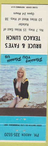Matchbook Cover - Bruce Faye's Texaco oil gas Kaladar ON pinup blue band