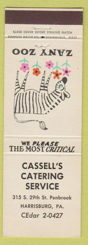 Matchbook Cover - Zany Zoo Cassell's Catering Harrisburg PA Zebra