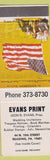 Matchbook Cover - Evans Printing Reading PA