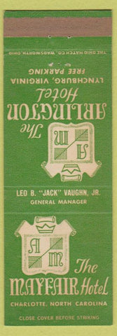 Matchbook Cover - Arlington Hotel Lynchburg VA Mayfair Charlotte NC WEAR