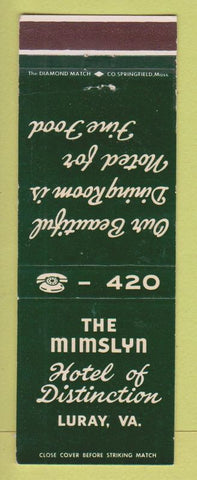 Matchbook Cover - Mimslyn Hotel Luray VA