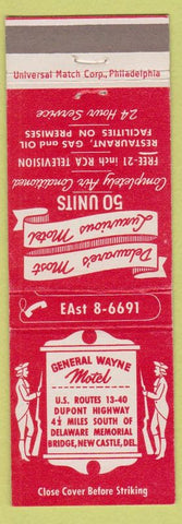 Matchbook Cover - General Wayne Motel New Castle DE