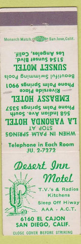 Matchbook Cover - Desert Inn Motel San Diego CA cactus
