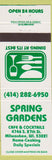 Matchbook Cover - Spring Gardens Cafe Milwaukee WI